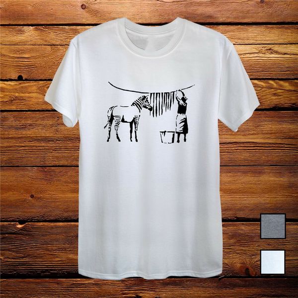 

zebra banksy street art gift t-shirt men women fitted grey colour brand clothing tee shirt