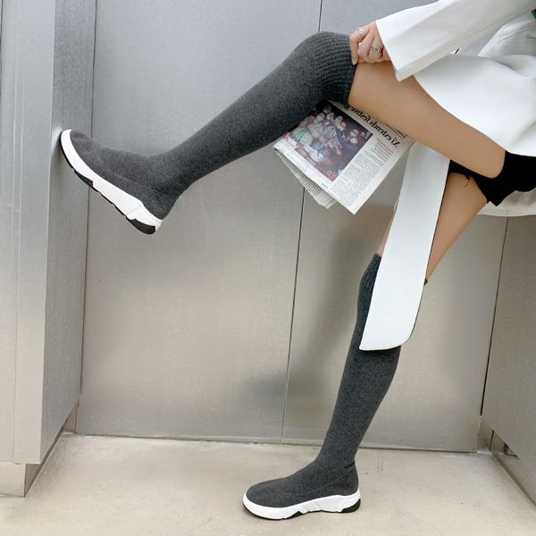 

elegant woman boots shoes flat heel round toe thigh high heels high booties ladies luxury designer woman, Black