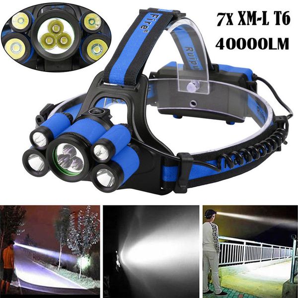

headlamps 40000 lm 7x xm-l t6 led rechargeable headlamp headlight travel head torch outdoor tourism adventure lighting headlights #2a12