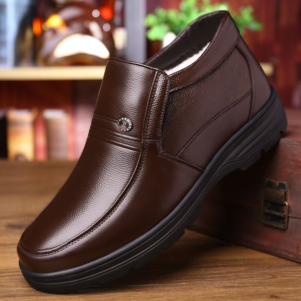

genuine leather shoes men winter boots warm cotton shoes for cold winter cow leather men ankle boots male footwear ka1883, Black