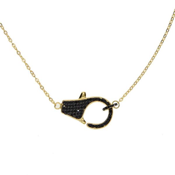 

hand cuffs necklace gold pave black cubic zirconia girl women lover gift unique design jewelry, Silver