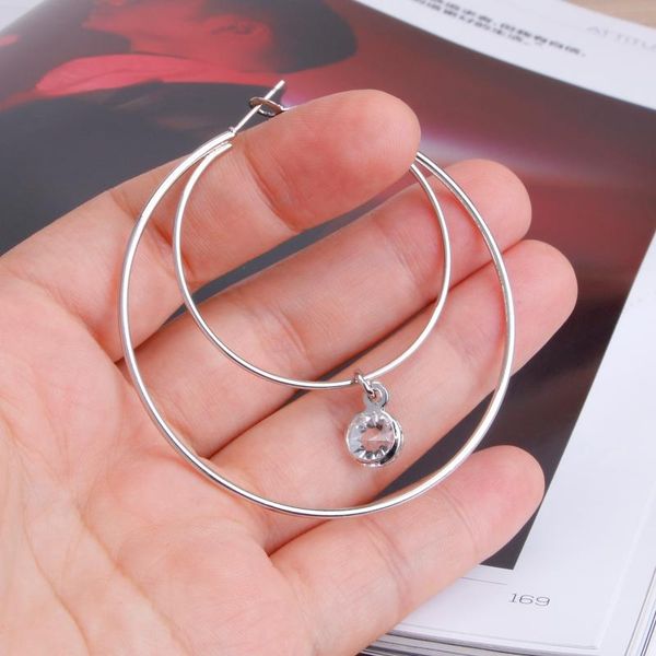 

hoop & huggie silver color big round earrings for women with crystal fashion jewelry accessories 2021, Golden;silver