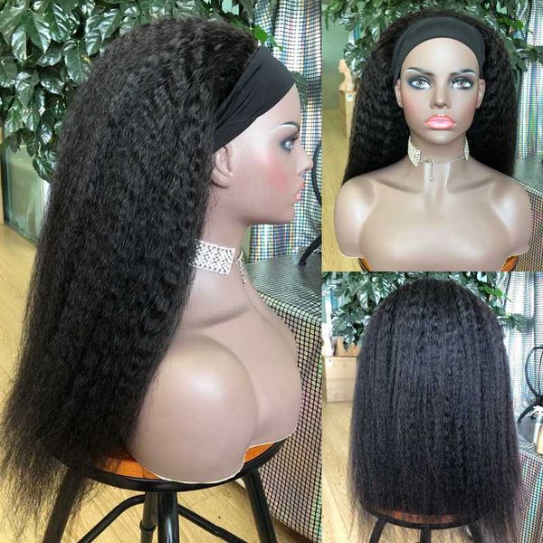 

yaki straight headband wig human hair band wigs brazilian kinky straight machine made human hair headband wigs no glue, Black;brown