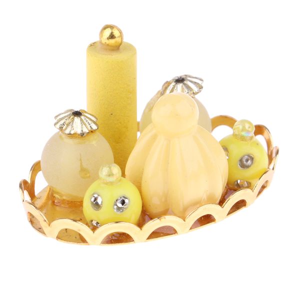 

1/12 dollhouse miniature home item perfume bottles with tray yellow