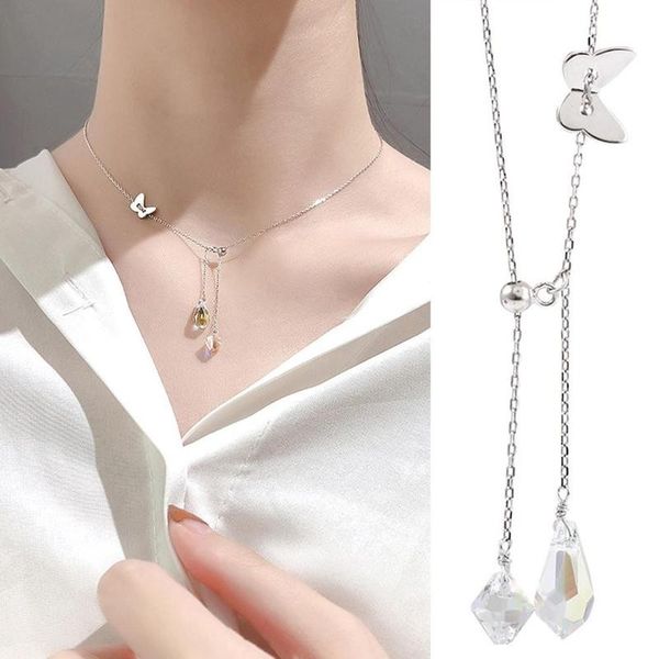 

1pcs fashion necklace for women butterfly water drop tassel pendant clavicle chain necklace jewelry women jewelry, Silver
