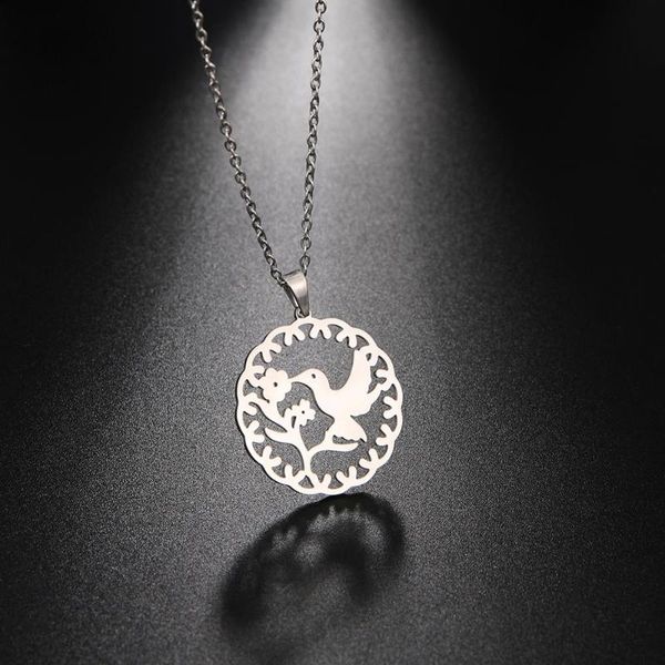 

chains my shape dove of peace olive branch stainless steel necklace silvery golden necklaces round pendant jewelry choker women gift, Silver
