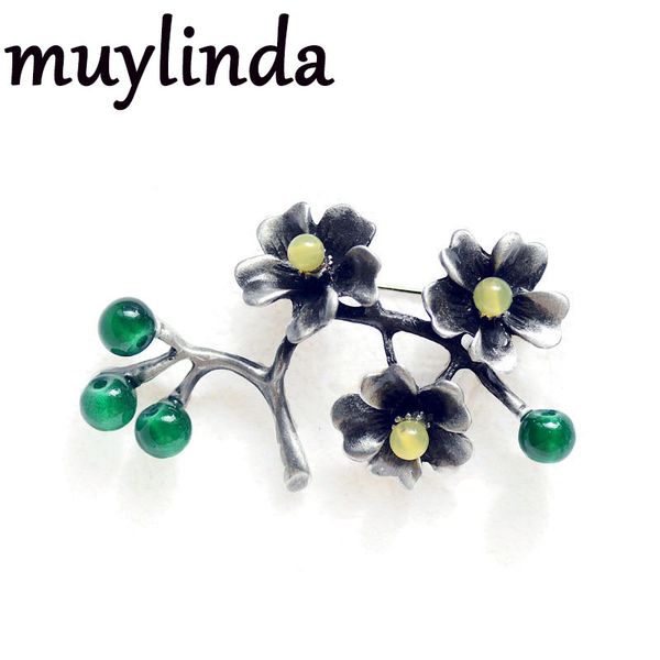 

muylinda flower vintage brooch and pins for women metal plant rhinestone brooches jewelry, Gray