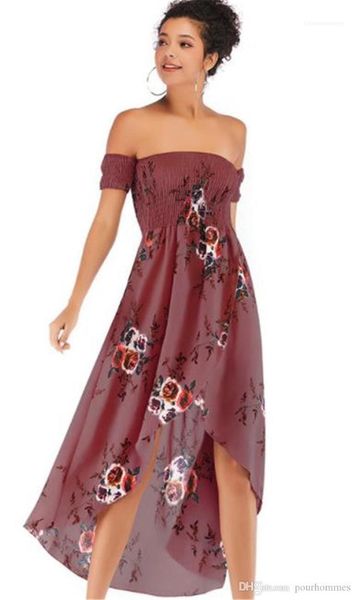 

print womens casual dresses dew shoulder strapless irregular hem womens designer dresses casual females clothing floral, Black;gray