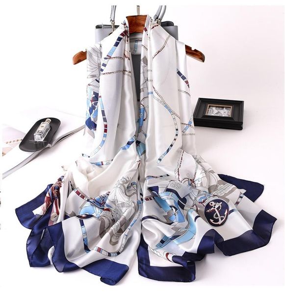 

fashion kerchief silk satin neck scarf for women print hijab scarfs female 180*90cm square shawls and wraps scarves for lady, Blue;gray