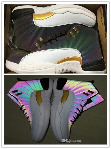 

new 2019 12 wings 3m refective men basketball shoes sneakers 12s basket ball trainers with box, Black