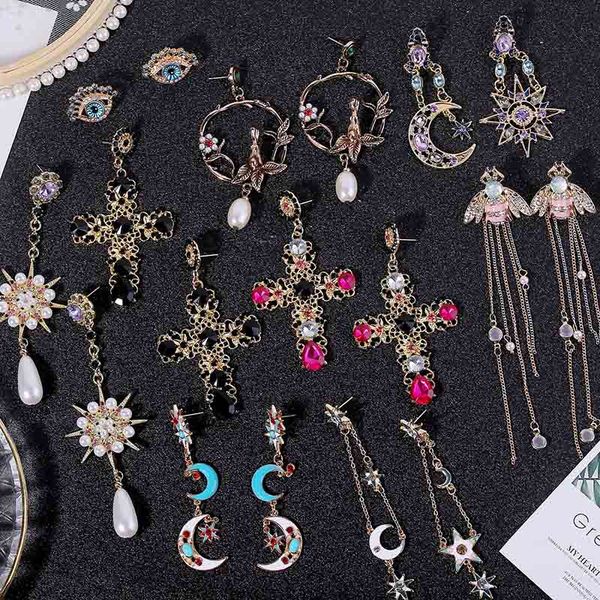 

vintage crystal rhinestone pearl baroque earrings for women european style retro fashion metal gold drop earring jewelry, Silver