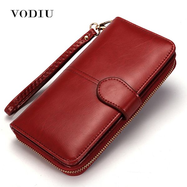 

women wallet female purse women leather wallet long trifold coin purse card holder money clutch wristlet multifunction zipper lj200827, Red;black