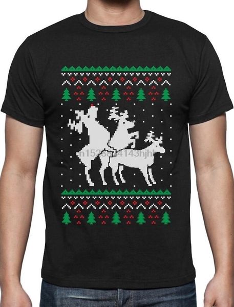 

2018 men fashion funny ugly christmas sweater party humping reindeer t-shirt gift funny cotton tee