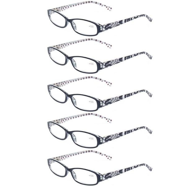 

5 pack fashion patterned reading glasses women spring hinges oval eyeglasses frames quality readers 0.5 1.0 2.0 2.5 3.0 4.0 2.75, White;black