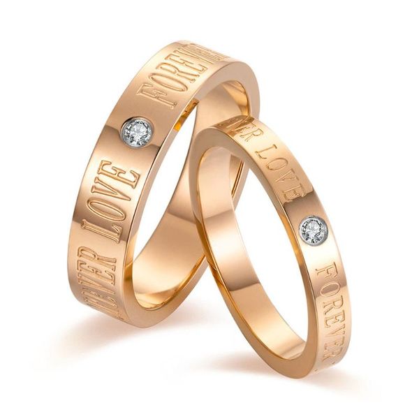 

forever love letter rings couple rose gold engagement promise jewelry stainless steel romantic luxury design zircon wedding ring, Slivery;golden