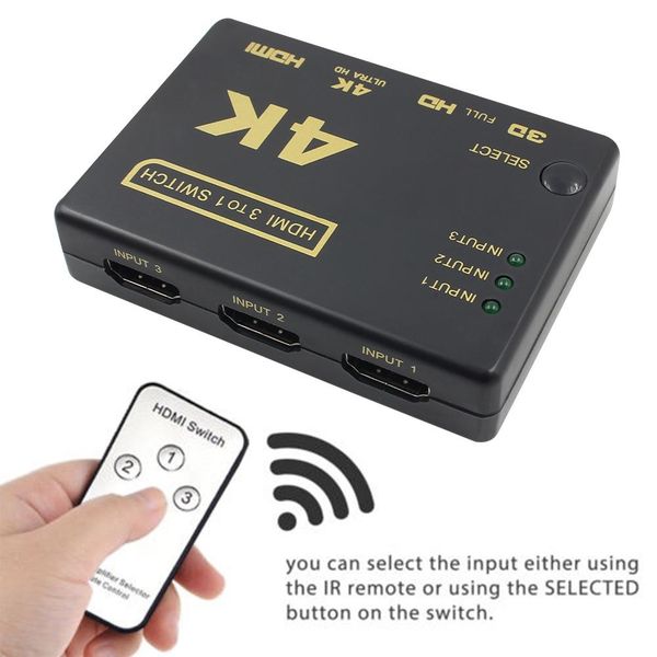 

new arrival ultra hd 4k 2k hdmi switcher 3 input to 1 output display selector with remote controller converter adapter
