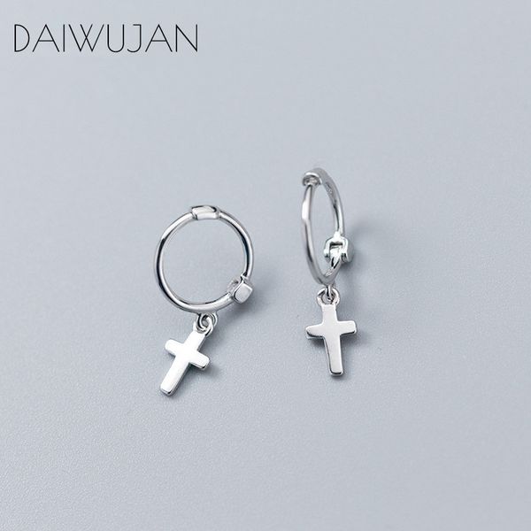 

daiwujan minimalist real 925 sterling silver cross pendant small hoop earrings punk earring for women birthday party accessories, Golden;silver