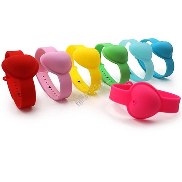 

heart shaped silicone wrist bracelet 10ml hand sanitizer wristband dispensing designers portable wearable sanitizer strap bangle d9810, Red;brown