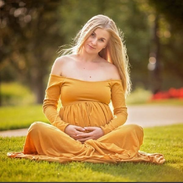 

new sheath ruffle collar off shoulder long-sleeve maxi long maternity dress clothes for pgraphy props women dresses, White