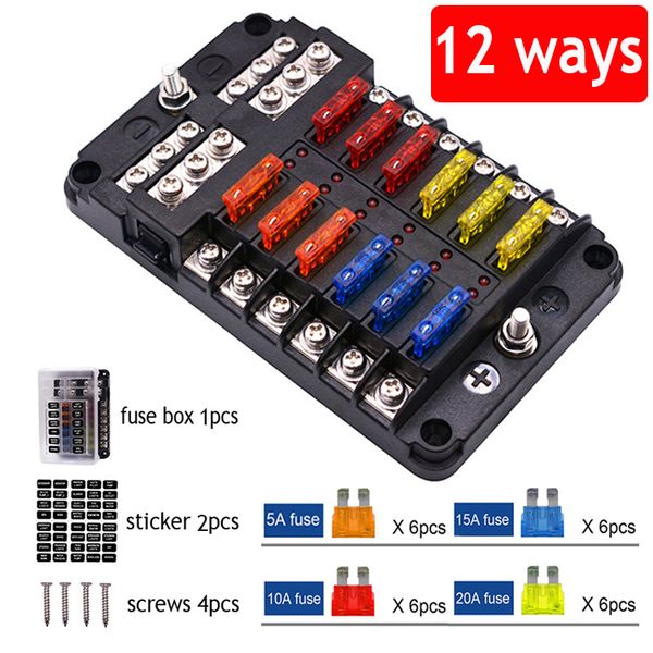 

new 12 way 12v-32v fuse box block holder with led indicator for car boat marine