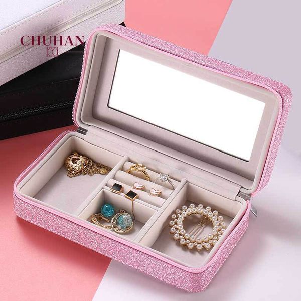 

chuhan european style lovely travel earrings ring jewelry box multifunctional jewelry storage box portable jewelry box j310 t200917, Black;white