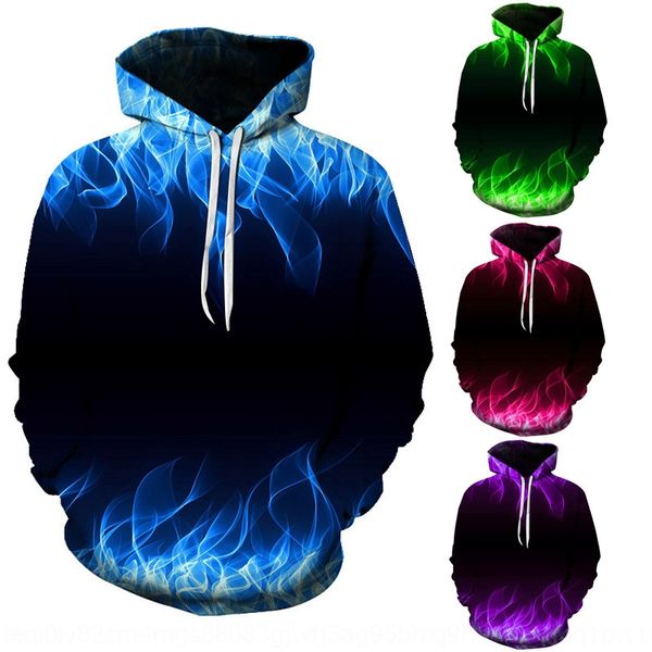 

flame 3d digital printing hooded loose long sleeve couple suit flame 3d digital printing hooded sweater loose long sleeve pullover pullovers, Black