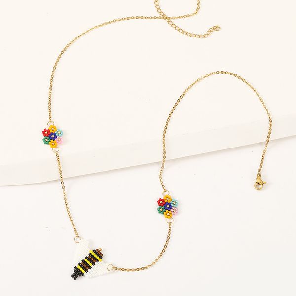 

creative design fashion handmade miyuki beaded flower bee necklaces & pendants for women gold chain stainless steel necklace, Silver