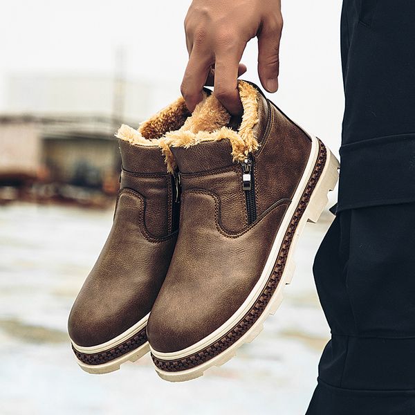 

new style warm snow men's boots slip on fashion casual men boots hard-wearing round toe winter fur men shoes bnj, Black