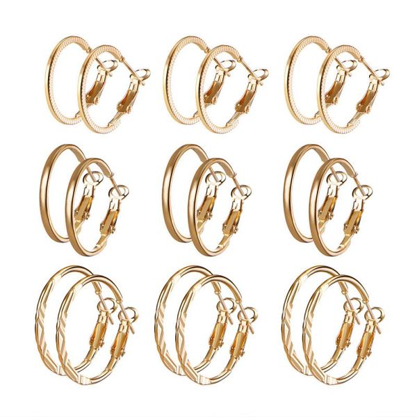 

9 pairs/set fashion women vintage punk gold silver color crystal earrings party jewelry accesories, Golden;silver