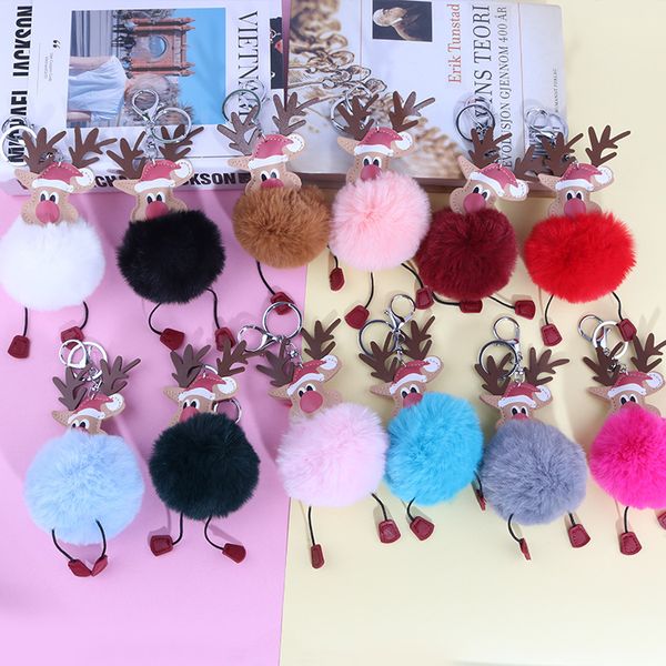 

key chain elk ball keychain bag plush car key ring charm christmas santa claus pendant christmas 2020 ing, Silver