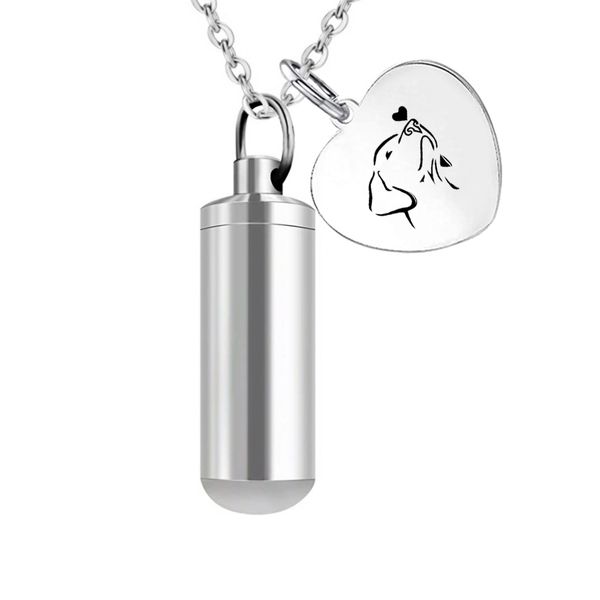 

pet urn for ashes dog cremation memorial jewelry stainless steel cylinder pendant ashes necklace keepsake with fill kit, Silver