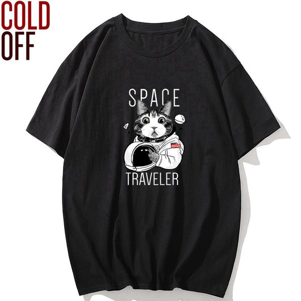 

cold off 100% cotton short sleeve space cat print men t shirt casual o-neck men t shirt summer loose t-shirt men tee shirts