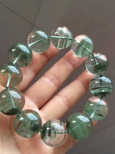 

natural green phantom quartz crystal bracelets round beads 19mm women men stretch healing crystal phantom bangle, Black