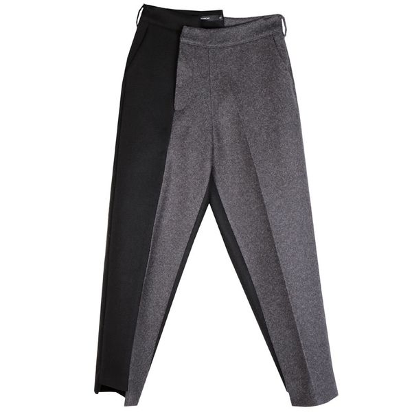 

2020 autumn women's high waist gray contrast color split long trousers new loose fit pants female fashion tide clothes fg215, Black;white