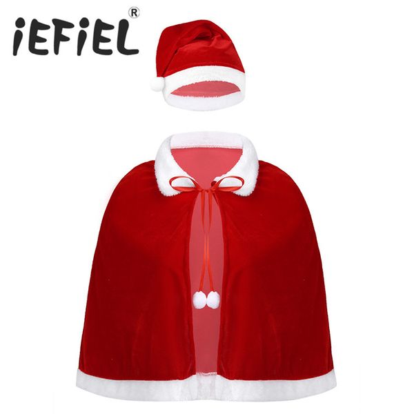 

дети девушки дети velvet санта cape fur collar short плащ платок с рождеством hat xmas костюма cosplay костюму, Blue;gray