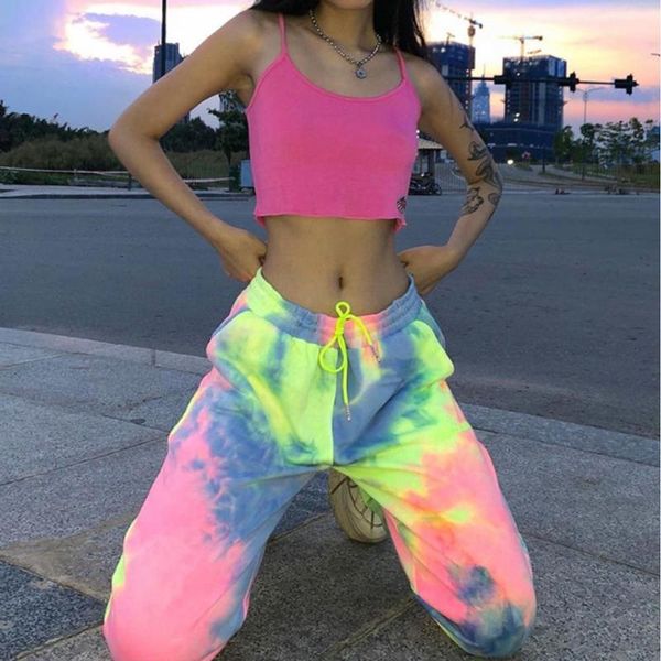 

женская tie dye sweatpants вскользь эластичный пояс с кулиской талии беговая jogger брюки с карманами, Black;white