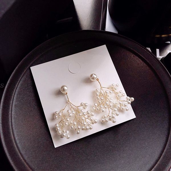 

dominated new small refreshing pearl petal earrings trendy plant women drop earrings jewelry, Silver