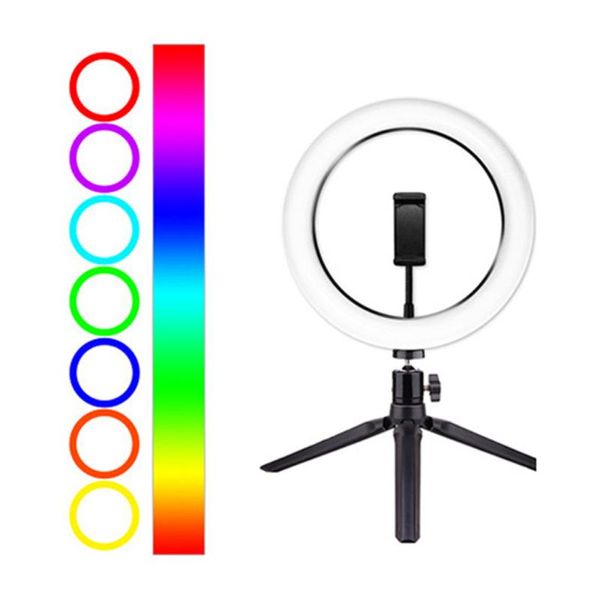 

flash heads 10inch/26cm rgb ring light led fill-in dimmable with phone holder desktripod for live streaming selfie facial makeup