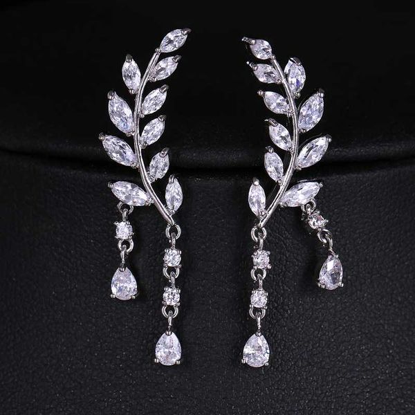 

be8 new arrival clear cubic zircon leaf pendant design stud earrings fashion pendientes mujer women jewelry ae10, Golden;silver