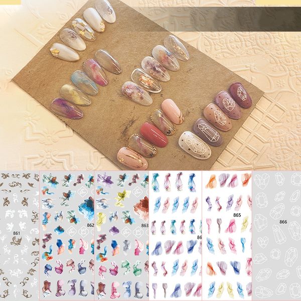 

3d diy nail sticker sweet cute colorful flower nails waterproof decals for child girls party nail salon accessories f725, Silver;gold