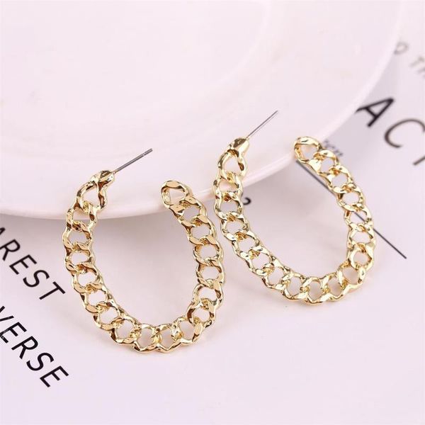 

2020 trend retro long drop earrings cool metal chain hoop earrings for women's unusual gifts, Golden;silver