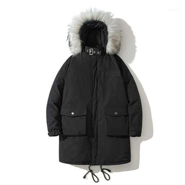 

fur mens solid long sleeve loose coats winter designer coats mens thick outerwear casual hooded with, Black