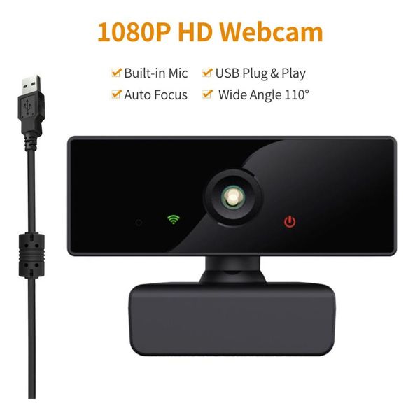 

1080p hd computer camera streaming webcam 2 megapixels 110Â° wide viewing auto focus with microphone for video meeting teaching
