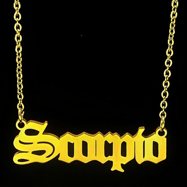 

old english 12 zodiac necklace for women scorpio leo capricorn sagittarius virgo cancer gemini aries aquarius letter necklaces, Silver