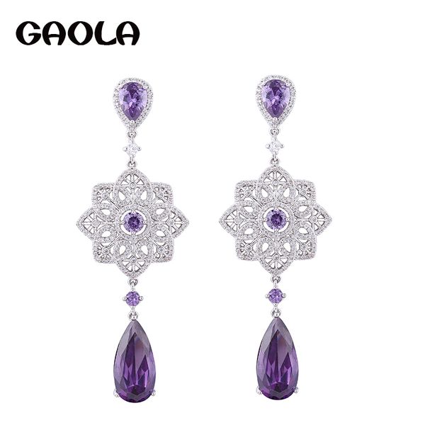 

dangle & chandelier gaola arrival fancy purple flower cubic zirconia earring romantic wedding jewelry gle6560, Silver