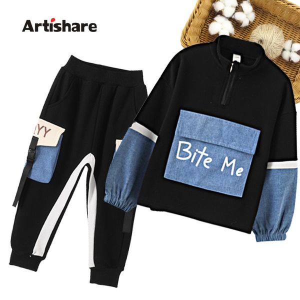 

girls cargo clothes set coat + pants children's clothes for girls casual style kids girl set patchwork kids clothing, White