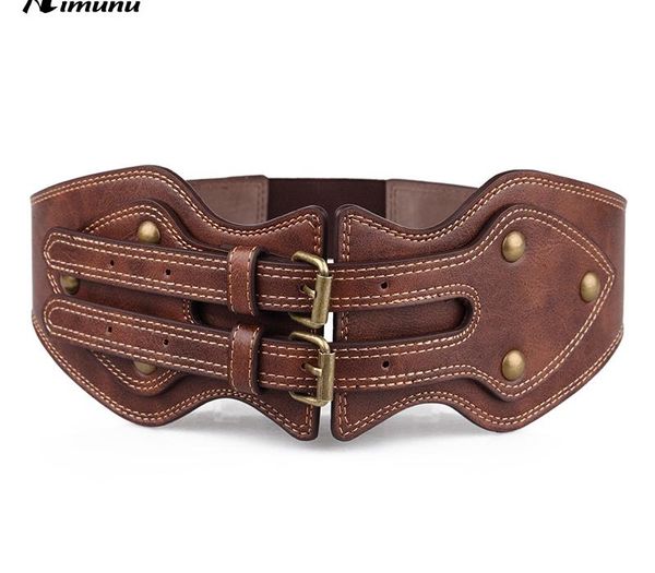 

retail crazy horse cowhide leather double retro pin buckle female belts for women ms. clothing cummerbunds fashion girdles y200501, Black;brown
