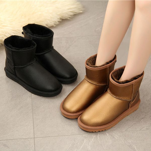 

genuine sheepskin leather snow boots women natural fur australia classic ankle boots winter women warm botas mujer, Black