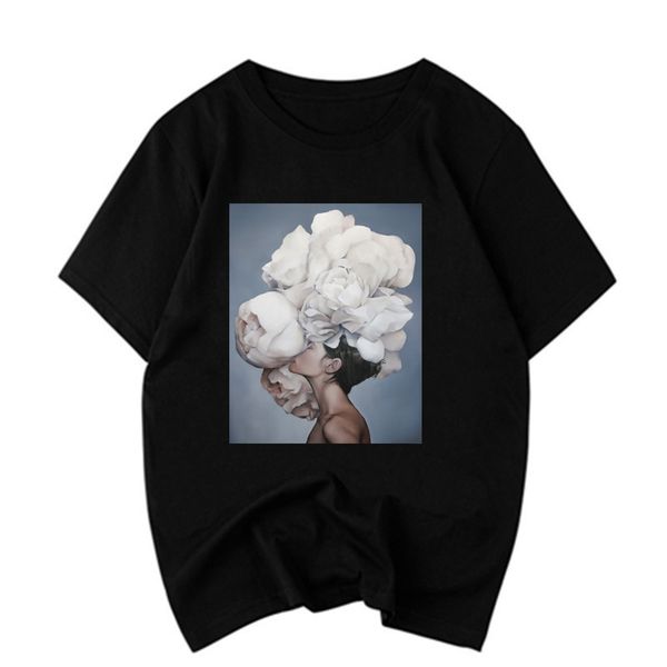

vogue t shirt men funny cool female head flower print angel graphic tees women cotton t-shirt harajuku plus size