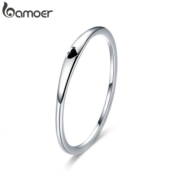 

bamoer 925 sterling silver round circle pure finger ring simple heart engrave rings for women wedding engagement jewelry scr468
